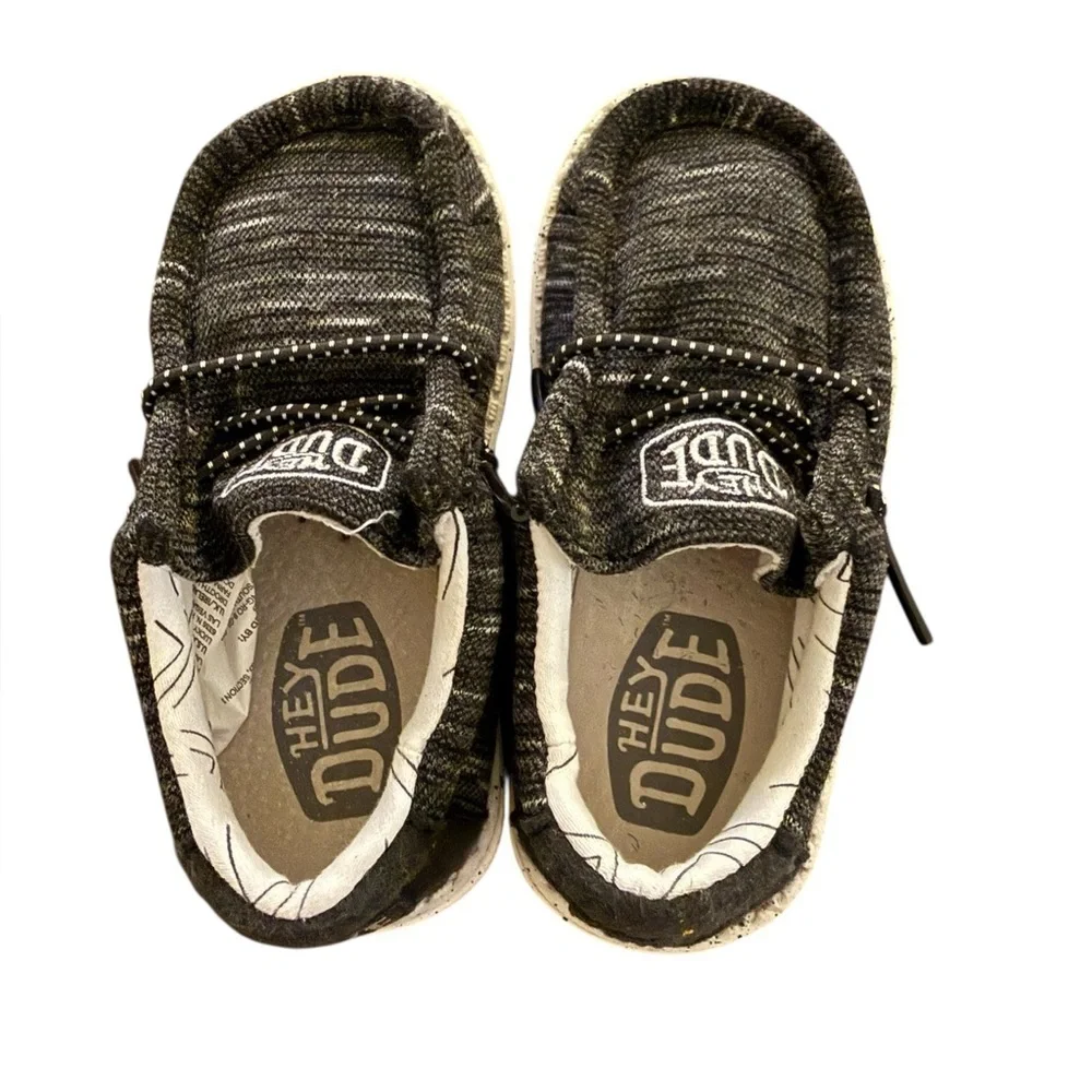 Hey Dude Kids Black and Gray Wally Toddler Stretch Shoes